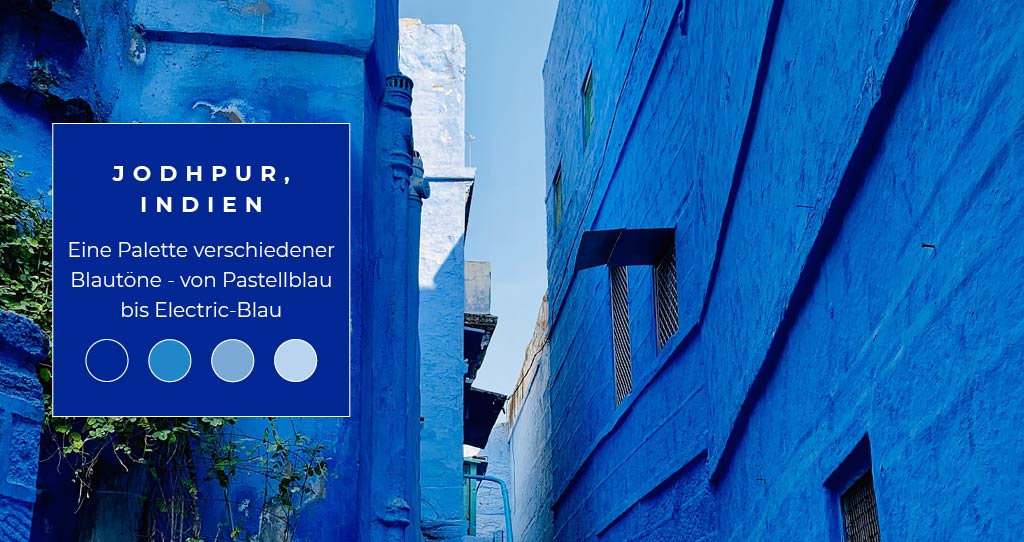 Jodhpur, Indien Eine Palette verschiedener Blautöne - von Pastellblau bis Electric-Blau