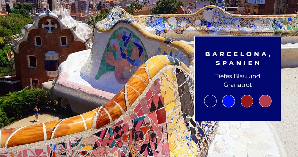 Barcelona, Spanien Tiefes Blau und Granatrot