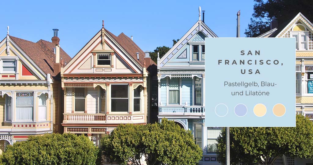 San Francisco, USA Pastellgelb, Blau- und Lilatöne